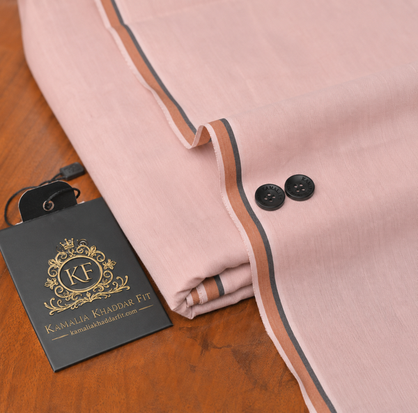 Kamalia Khaddar Fit Men's Premium Unstitched Summer Fabric - Peach - KF-007