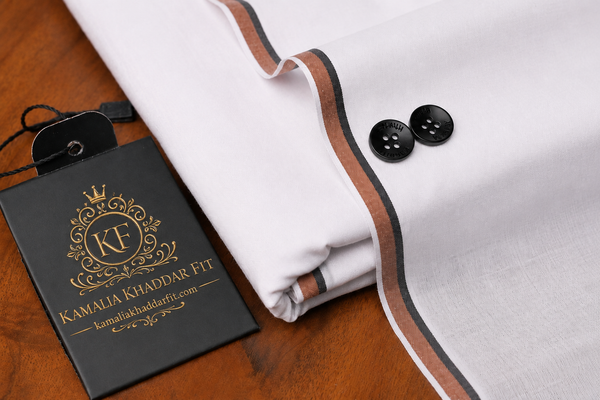 Kamalia Khaddar Fit Men's Premium Unstitched Fabric - Super White - KF-014